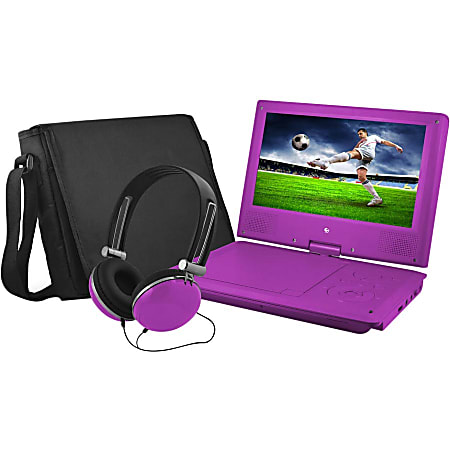 Ematic EPD909 Portable DVD Player - 9" Display - 640 x 234 - Purple - DVD-R, CD-R - JPEG - DVD Video, Video CD, MPEG-4 - CD-DA, MP3 - 1 x Headphone Port(s) - Lithium Polymer (Li-Polymer) - 2 Hour