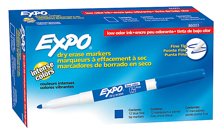 EXPO® Low-Odor Dry-Erase Markers, Fine Point, Blue, Pack