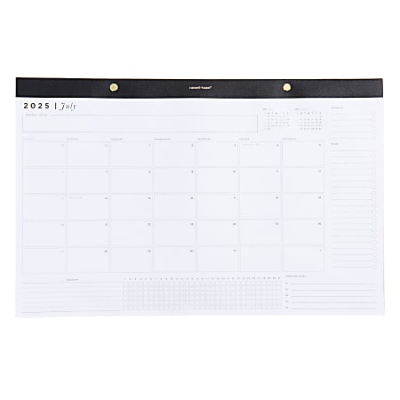 2025-2026 Russell & Hazel Monthly Desk Calendar, 17" x 11", Black, July 2025 To June 2026, 103364