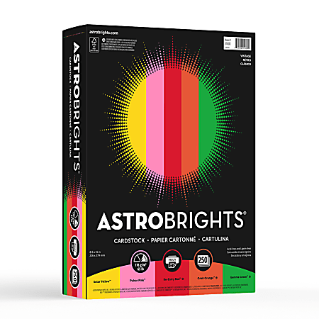 Astrobrights® Color Card Stock, Vintage Assortment, Letter (8.5" x 11"), 65 Lb, Pack Of 250