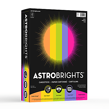 Astrobrights® Color Card Stock, Happy Assortment, Letter (8.5" x 11"), 65 Lb, Pack Of 250