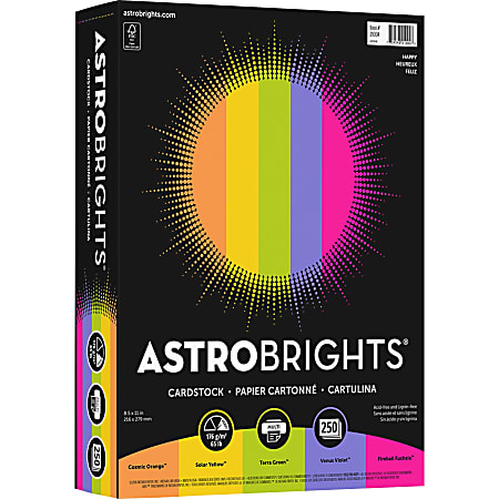 Astrobrights Colored Cardstock 8.5 x 11 65 lb. Happy Assortment 250 Sheets  - Office Depot