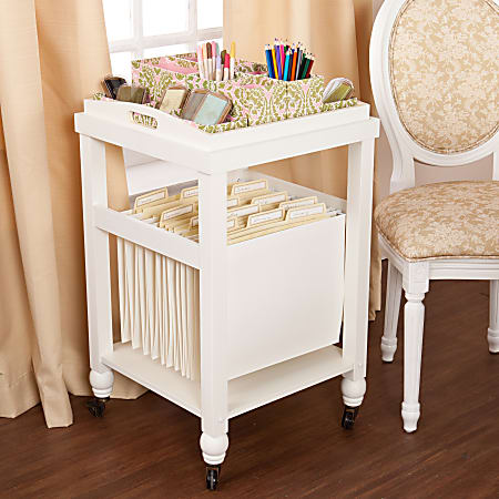 Anna Griffin Home Office Rolling Paper File Cart, 30 1/4"H x 18 1/2"W x 18 1/2"D, Antique White/Warm Cream