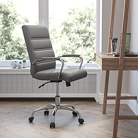Flash Furniture LeatherSoft™ Faux Leather Mid-Back Office Chair, Gray/Chrome