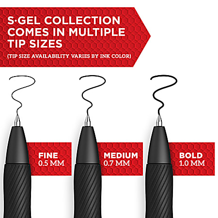 S-Gel High-Performance Gel Pen, Retractable, Medium 0.7 mm, Five Assorted  Ink Colors, Black Barrel, 8/Pack