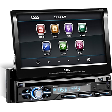 Boss Audio BV9977 Single-DIN 7 inch Motorized Touchscreen DVD Player Receiver, Detachable Front Panel, Wireless Remote