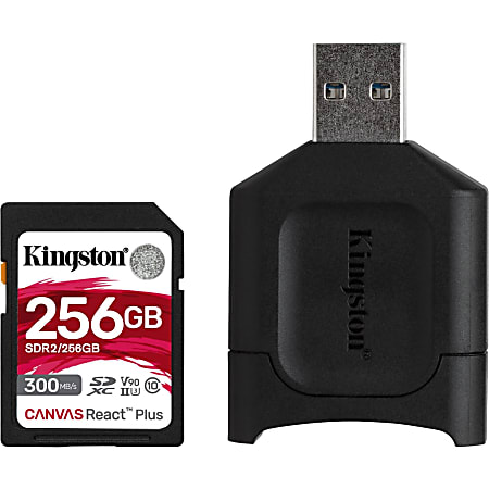 Kingston Canvas React Plus 256 GB Class 10/UHS-II (U3) SDXC - 300 MB/s Read - 260 MB/s Write
