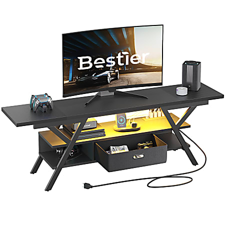 Bestier 70" Gaming TV Stand For 75" TVs, 22-1/16”H x 70-1/8”W x 15-3/4”D, Black Carbon