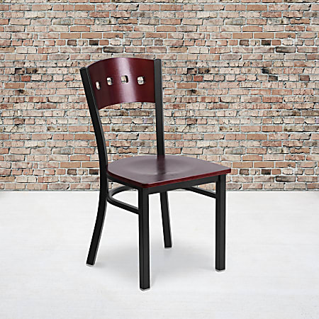 Flash Furniture 3-Slat Ladder Back Metal/Vinyl Restaurant Chair, Mahogany/Black
