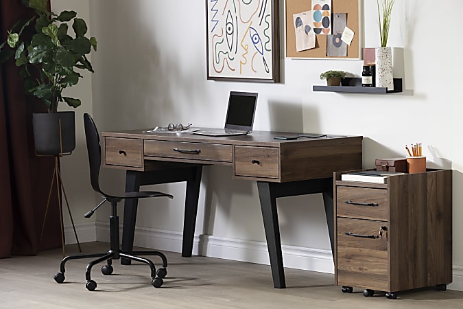60 Modern Wooden Desk Walnut Home Office Desk with Filing Cabinet