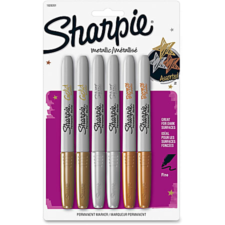 Sharpie® Metallic Permanent Markers, Fine Point, Assorted Colors, Pack Of 6
