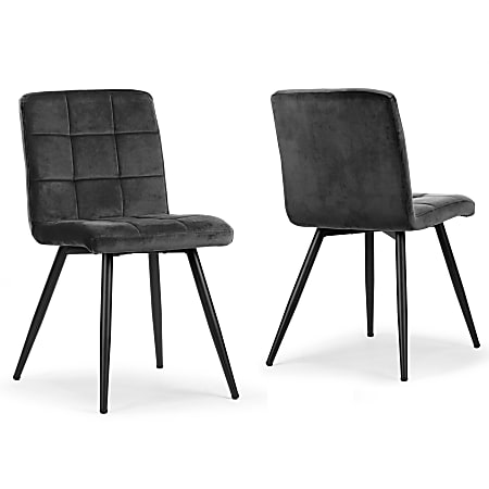 Glamour Home Anika Velvet Dining Chairs With Metal Legs, Black, Set Of 2 Chairs