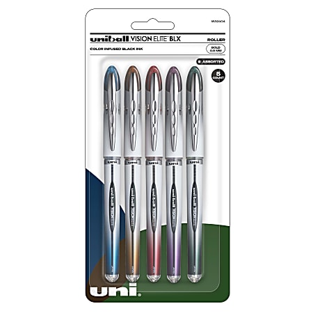 uni-ball® Vision™ Elite™ BLX Series Rollerball Pens, Bold Point, 0.8 mm, Assorted Ink Colors, Pack Of 5 Pens