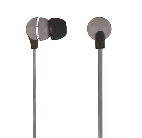 Ativa Plastic Earbud Headphones with Flat Cable Gray Office Depot