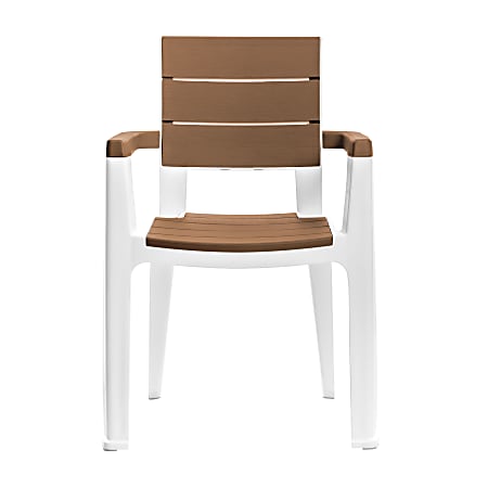 Inval Madeira Indoor And Outdoor Patio Dining Chairs, White/Teak Brown, Pack Of 4 Chairs