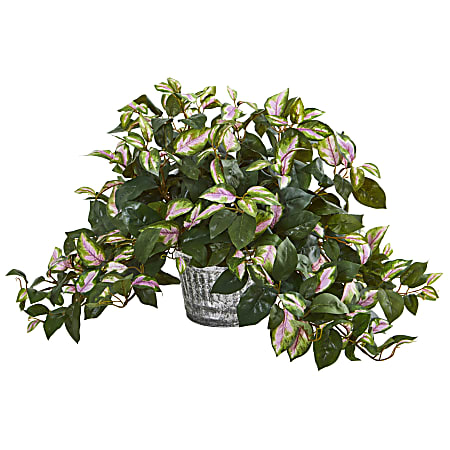 Nearly Natural Hoya 16”H Artificial Plant With Vintage Hanging Planter, 16”H x 23”W x 23”D, Green/Gray