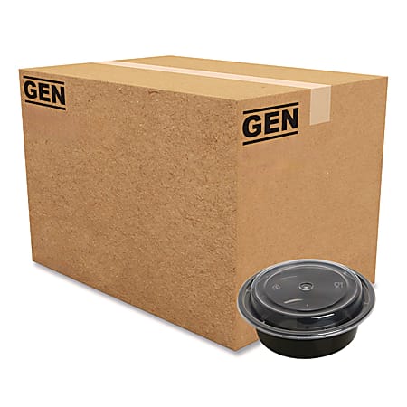 GEN Plastic Food Containers With Lids, 16 Oz, 2”H x 6-5/16”W x 6-5/16”D, Black/Clear, Pack Of 150 Containers
