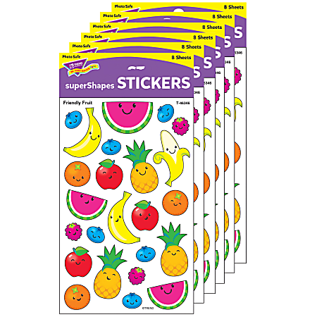 Trend superShapes Stickers, Friendly Fruit, 192 Stickers Per Pack, Set Of 6 Packs