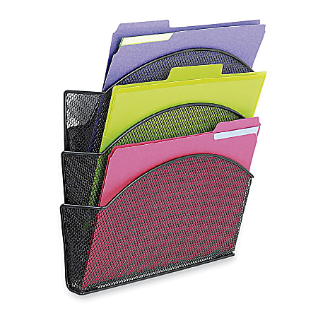 Onyx Magnetic Mesh Panel Accessories, 3 File Pocket, 13 x 4 1/4 x 13 1/2, Black