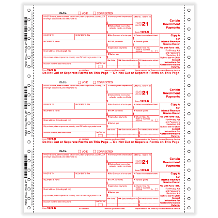 ComplyRight™ 1099-G Tax Forms, 4-Part, Copy A, State, B, C, 1-Wide, Continuous, 9" x 11", Pack Of 100 Forms