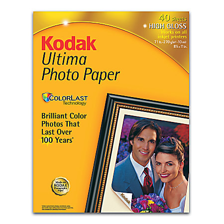 Kodak® Ultima Picture Paper, High Gloss, 8 1/2" x 11, 51 Lb, Pack Of 40 Sheets