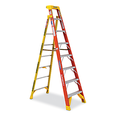 Werner® Type IA Fiberglass 7-Step Leaning Ladder, 300 Lb Capacity, 98-7/16" x 27-5/8" x 6", Orange/Yellow