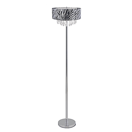 Elegant Designs Romazzino Floor Lamp, 61 1/2"H, Zebra Shade/Chrome Base