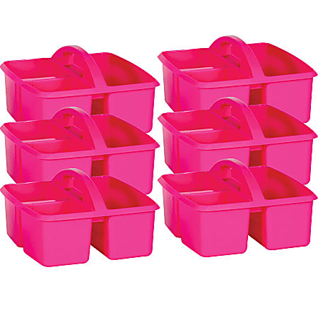 Teacher Created Resources Plastic Storage Caddies, 9-1/4"H x 5-1/4"W x 9"D, Pink, Pack Of 6 Caddies