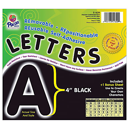 Pacon® Self-Adhesive Letters, 4", Black, Pack Of 78