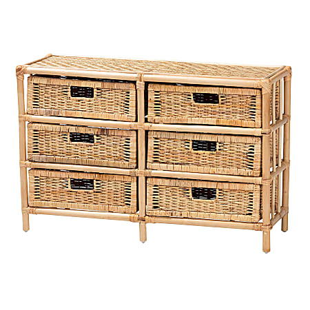 bali & pari Dariana 35”W Modern Bohemian Storage Cabinet, Natural Brown
