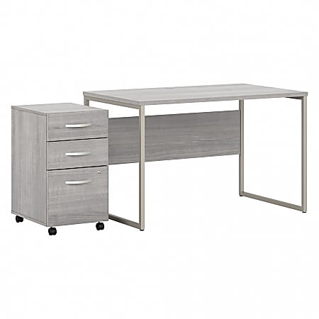 Bush® Business Furniture Hybrid 48"W x 30"D Computer Table Desk With 3-Drawer Mobile File Cabinet, Platinum Gray, Standard Delivery