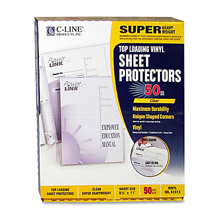 C-Line® Vinyl Top-Loading Sheet Protectors, 8 1/2" x 11", Box Of 50