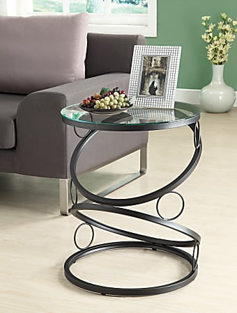Monarch Specialties Metal Accent Table With Glass Top, Round, Black