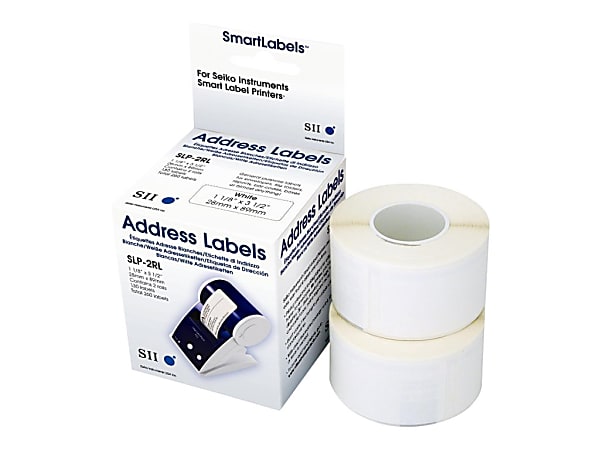 Seiko SmartLabel Address Labels, SKPSLP2RL, Rectangle, 1-1/8" x 3-1/2", White, 130 Labels Per Roll, Box Of 2 Rolls
