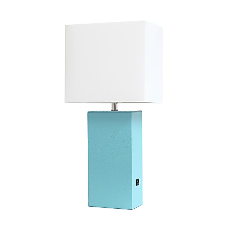 Lalia Home Lexington Table Lamp With USB Charging Port, 21"H, White/Aqua