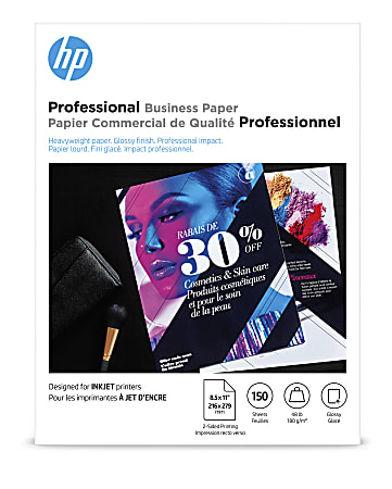 HP Professional Q1987A Business Printer Paper, Glossy White, Letter (8.5" x 11"), 150 Sheets Per Pack, 48 Lb, 97 Brightness
