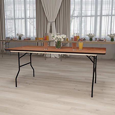 Flash Furniture Rectangular Wood Folding Banquet Table, 30"H x 36"W x 72"D, Natural/Black
