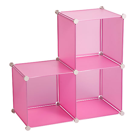 Honey-Can-Do Modular Polypropylene Storage Cubes, Medium Size, Translucent Pink, Pack Of 3