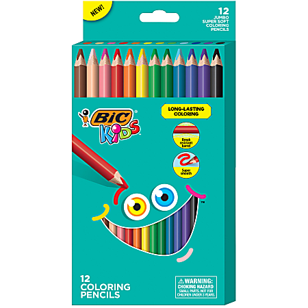 BIC® Kids Coloring Pencils, 4.4 mm, Assorted Colors, Pack Of 12 Pencils