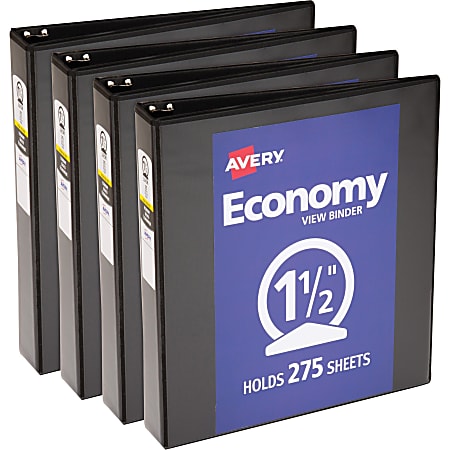 Avery® Economy View Binder, 1 1/2" Ring, 8 1/2" x 11", Black, Pack Of 4