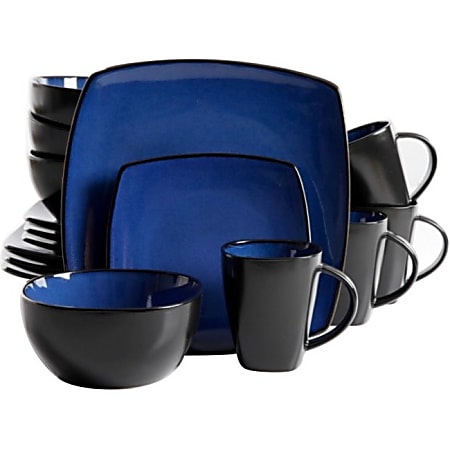 Gibson Home Soho Lounge 16-Piece Dinnerware Set, Blue/Black