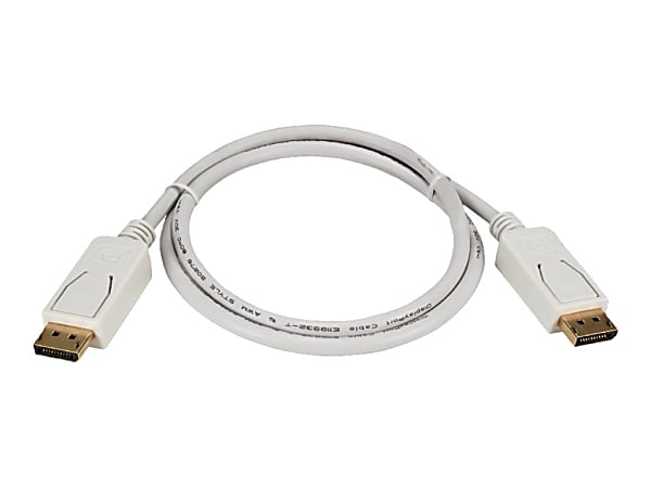 QVS 6ft DisplayPort Digital A/V UltraHD 4K White Cable with Latches - 6 ft DisplayPort A/V Cable for Projector, Monitor - First End: 1 x DisplayPort Male Digital Audio/Video - Second End: 1 x DisplayPort Male Digital Audio/Video - 1.35 GB/s