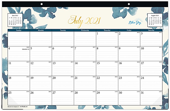 Blue Sky™ Monthly Desk Pad, 17" x 11", Bakah Blue, July 2021 To June 2022, 131971