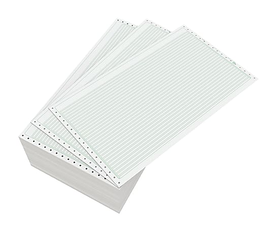 Domtar Continuous Form Paper, Unperforated, 14 7/8" x 8 1/2", 18 Lb, 1/8" Green Bar, Carton Of 3,000 Forms