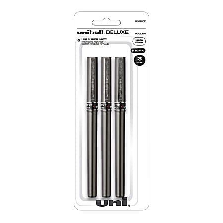 uni-ball® Deluxe Rollerball Pens, Micro Point, 0.5 mm, Graphite Barrel,  Black Ink, Pack Of 3