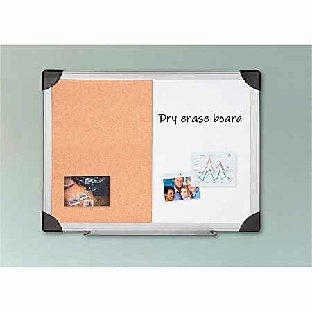 Lorell® Dry-Erase Cork Combo Board, 36" x 24", Aluminum Frame With Silver Finish