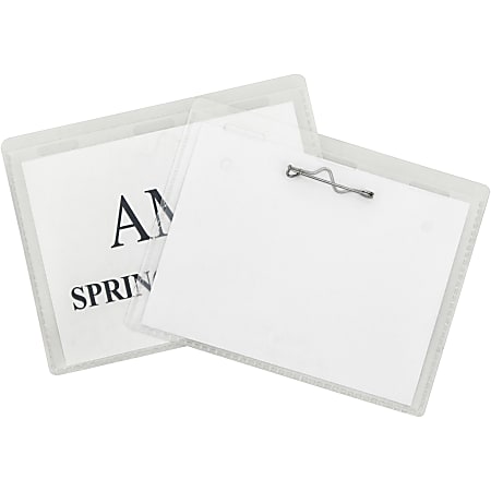 C-Line Pin Style Name Badge Holder Kit - Folded Holders with Inserts, 4 x 3, 100/BX, 94043