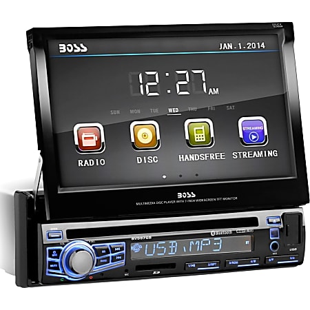 BOSS AUDIO BV9976B Single-DIN 7 inch Motorized Touchscreen DVD Player, Receiver, Bluetooth, Wireless Remote