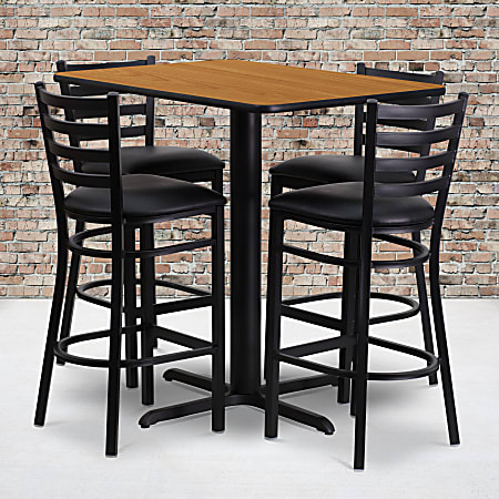 Flash Furniture Rectangle Table And 4 Ladder-Back Bar Stools, 42"H x 24"W x 42"D, Natural/Black