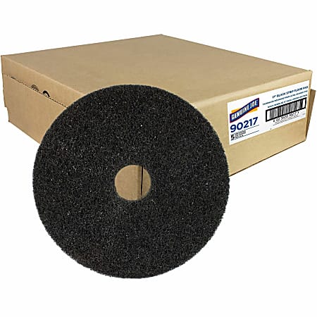 Genuine Joe Black Floor Stripping Pad - 17" Diameter - 5/Carton x 17" Diameter x 1" Thickness - Stripping, Floor - 175 rpm to 350 rpm Speed Supported - Resilient, Heavy Duty, Flexible, Dirt Remover, Long Lasting, Abrasive, Rotate - Fiber, Resin - Black